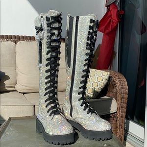 ClubExx Icy Bling Brigade Pocket Combat Boots - Burning Man Perfection